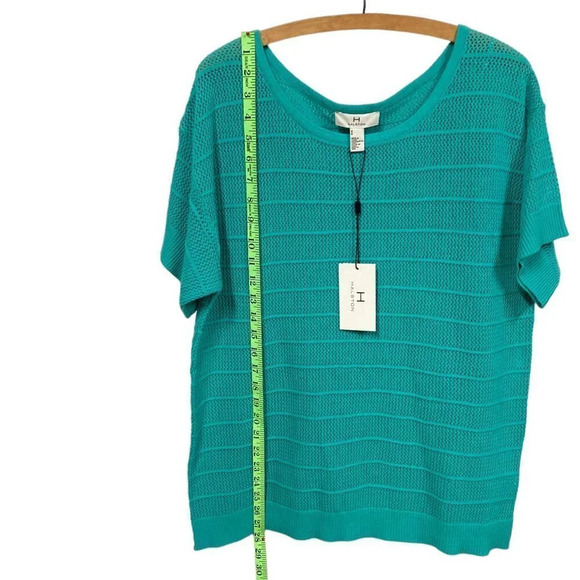 H by Halston Turquoise Pullover Knit Short Sleeve Boat Neck Sweater, Size M, NEW - Picture 6 of 12